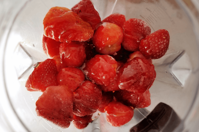 frozen strawberries_raw honey_pink salt_water_vitamix_ice cream recipe_healthy