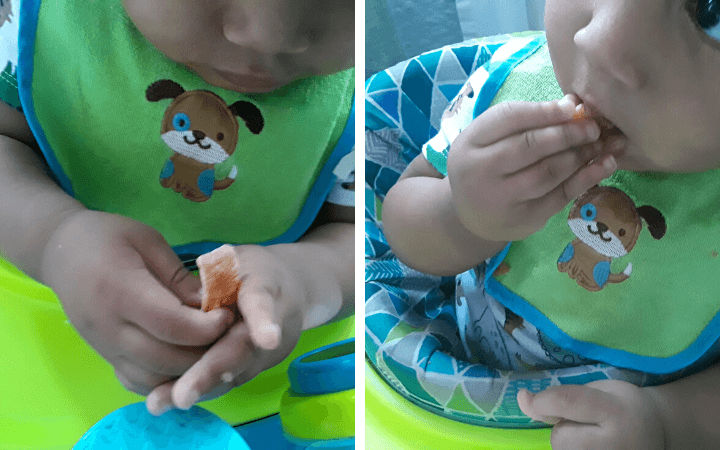 Todder eating Beech Nut Veggie Crisps Sweet Potato